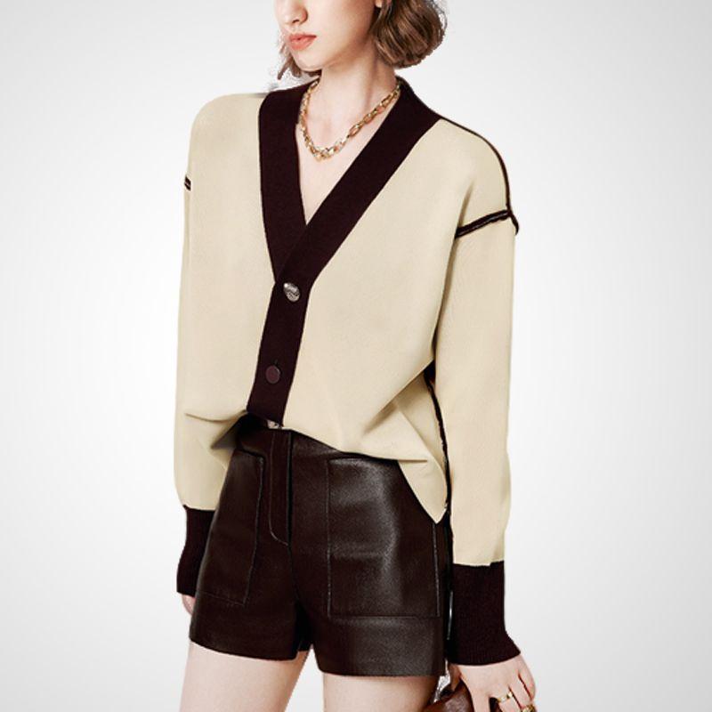 

Fashion Western Style Youthful-Looking Autumn Outwear Niche Style Shirt 2025 Fashion New Arrival Women s Silm V Neck Sweater Knitwear Apricot color M