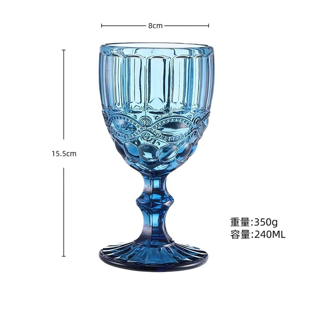 European Embossed Wine Glass Thickened Colorful Glass High Foot Juice Cup Retro Red Wine Glass