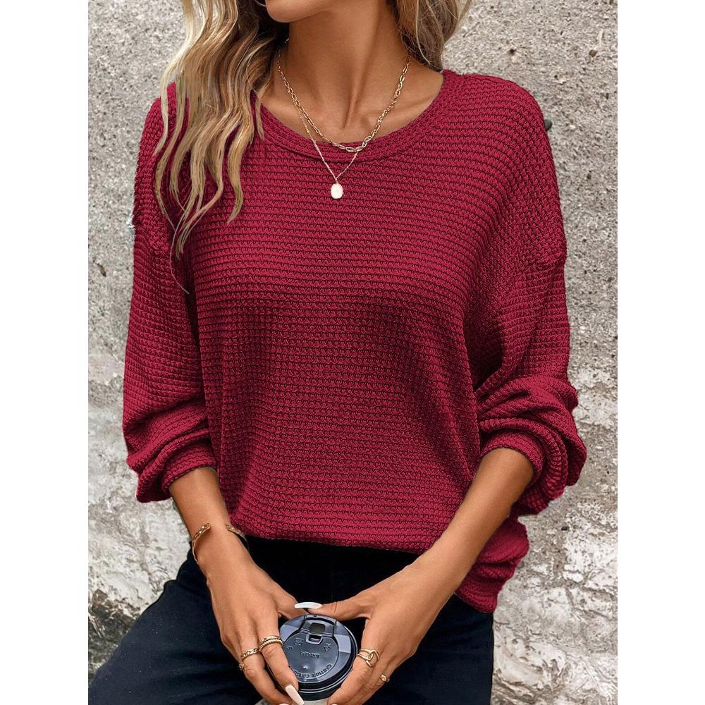 BITCED Women's Fashion Casual Solid Color Print Long Sleeve O-Neck Blouses & Shirts