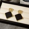 Retro Gold Lattice Dangle Earrings Hollow Geometric Top Black Square Piece Pendants Women's Hanging Earrings brincos