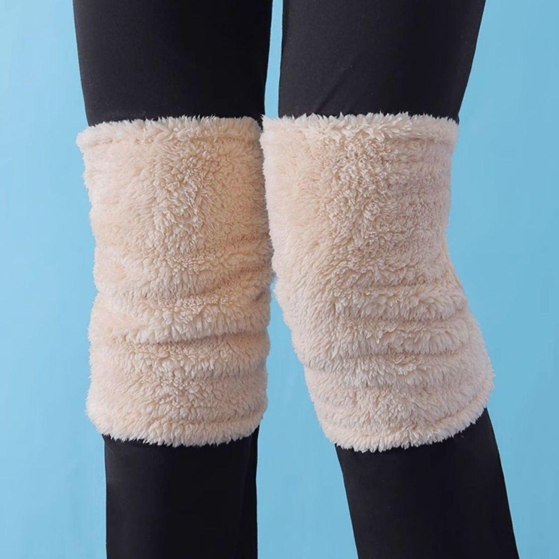 Women's Coral Fleece Fleece-Lined Knee Warmers for Joint Protection Office Use Thickened Anti-Slip Leg Covers beige