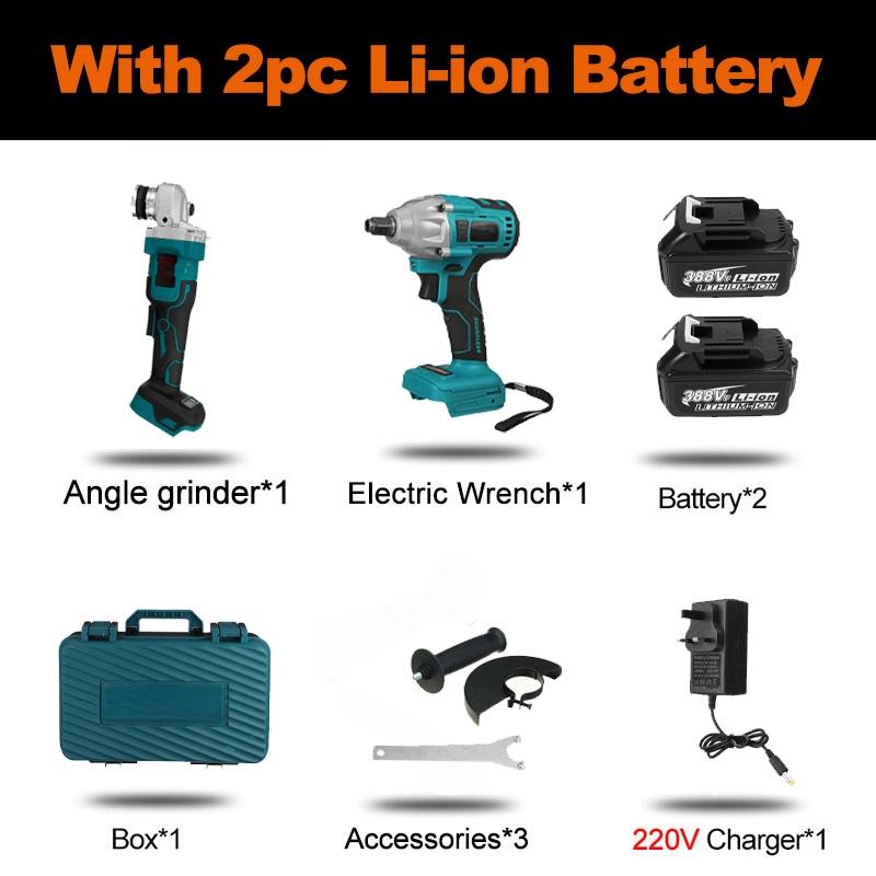 1600w 388VF Cordless Angle Grinder 800n.m Grinder Grinding Machine for 18V Battery 125mm