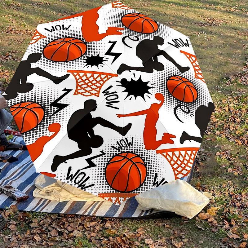 1PC Basketball HoopAutomatic Open/Close Umbrella with Windproof, 8-Rib Sturdy Canopy, Durable Ribs, Fashionable Design, Outdoor Accessory, Fun Prin, H
