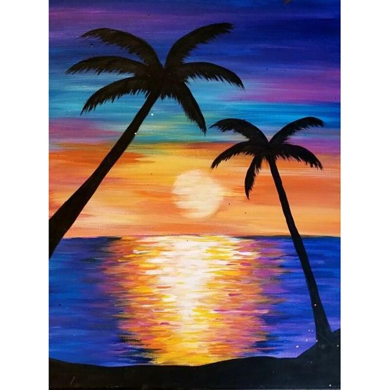 New DIY 5D Diamond Painting Sunset Diamond Embroidery Scenery Cross Stitch Full Round Drill Manual Art Home Decor Gift