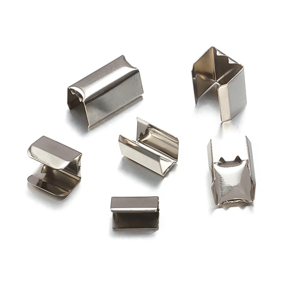 100 Stück Metall-Kordelklammern DIY 5x10mm Befestiger Kordel-Quetschhülse Schnur Lederseil Überfaltklemme für Schmuckherstellung Armbandkomponenten