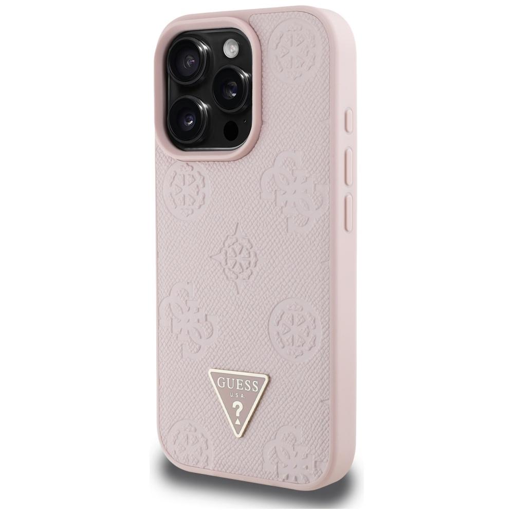 Etui Guess Grained Hot Stamp Peony       Triangle Logo Magsafe Do Iphone 16 Pro Różowy