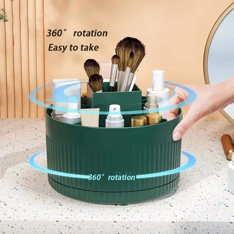360° Rotating Makeup Brush Holder with 5 Compartments Capacity Skincare Organizer Makeup Organizer Countertop for Vanity Desk