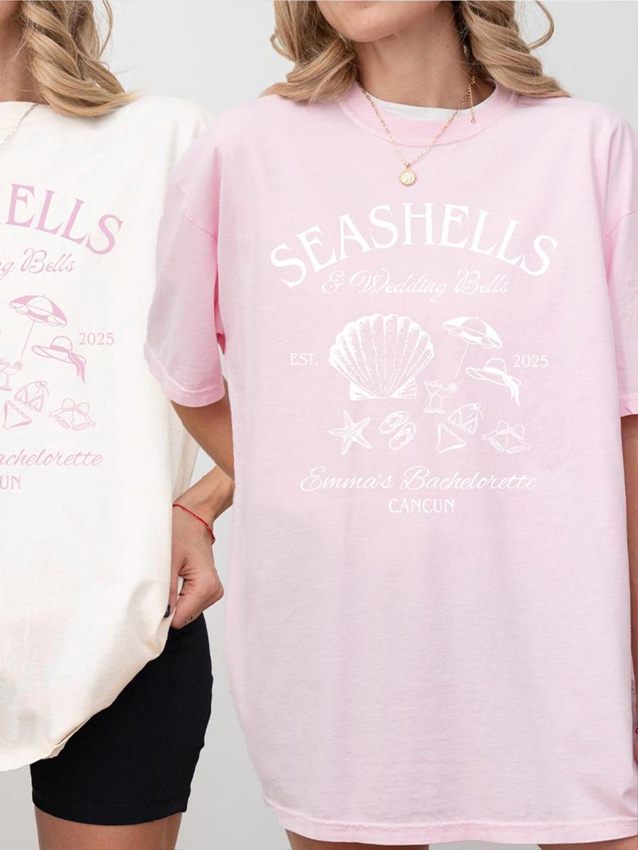 Beach Seashells and Wedding Bells Shirts Bachelorette Unisex Shirts Funny Comfort Shirts Cotton Y2K Top Daily Trendy Streetwear S