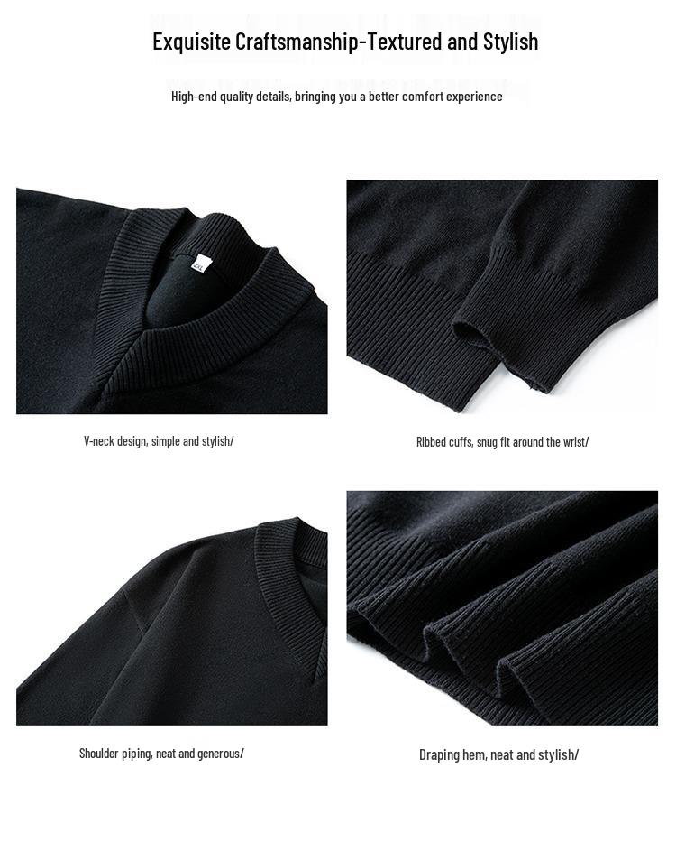 Unisex Solid Color V-Neck Knit Sweater - Trendy Korean Style, Versatile & Casual, Loose Long-Sleeve Top
