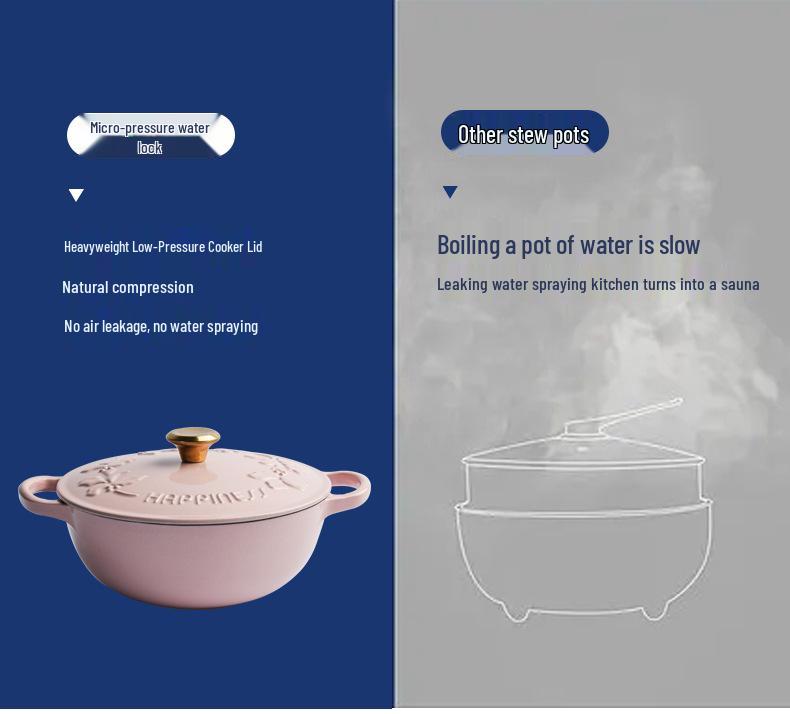 Little Happiness 23cm Non-stick Enamel Embossed Soup & Stew Pot, Induction Compatible