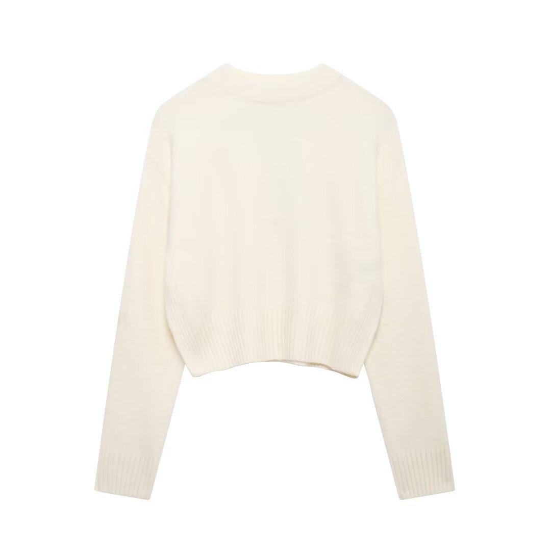 

Женский вязаный свитер с длинным рукавом и круглым вырезом в европейском и американском стиле, осень 2024 Large слоновая кость