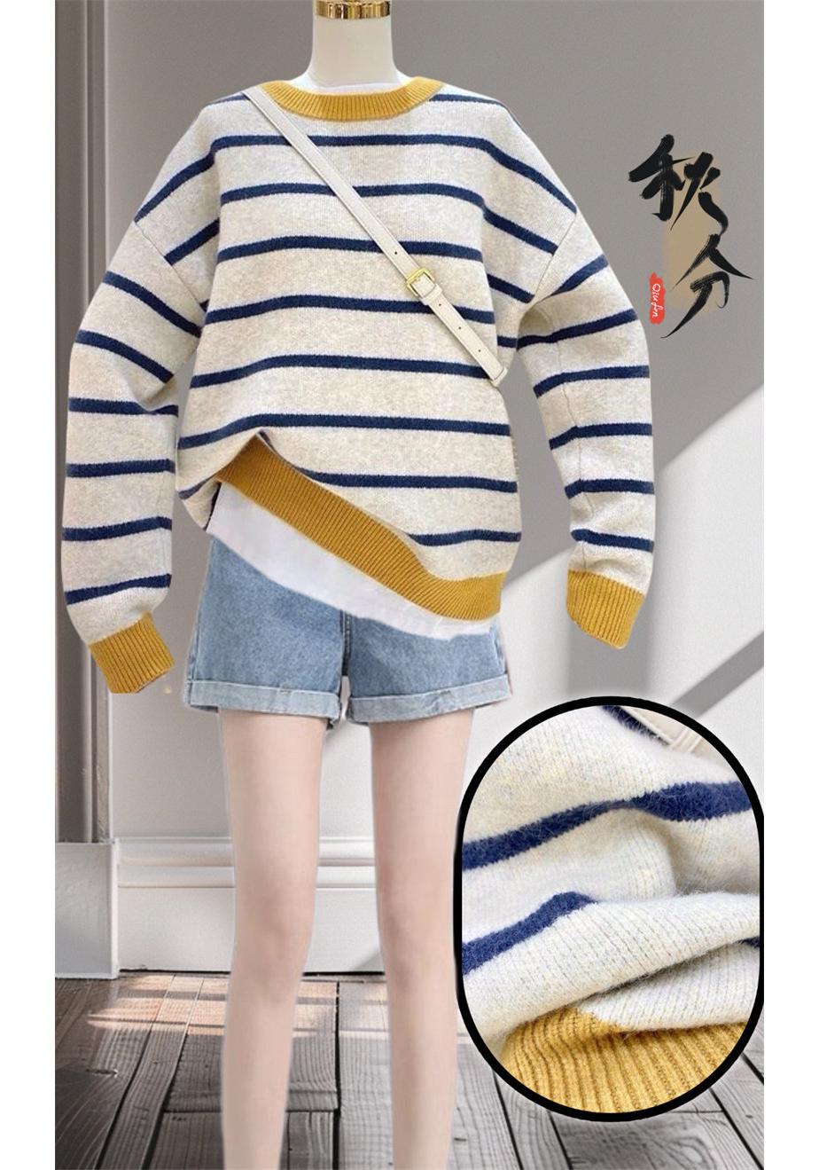 2026 Spring & Autumn Casual Color Block Stripe Knit Top for Women 3XL