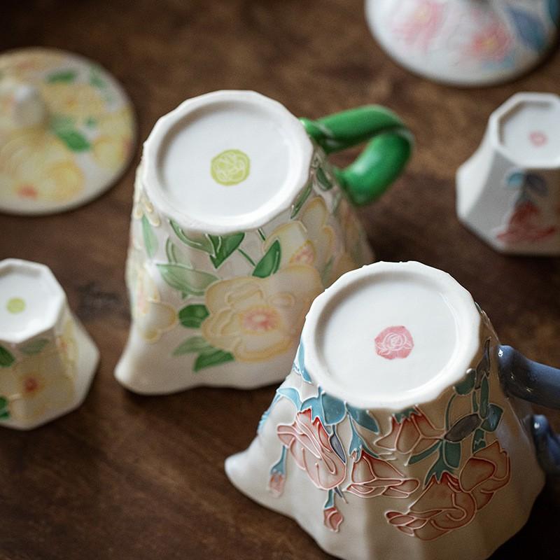 Hand-Painted Ceramic Tea Set 1-2 People Modern Minimalist Design With Floral Motif Gift Boxed Porcelain Teapot Two Cups