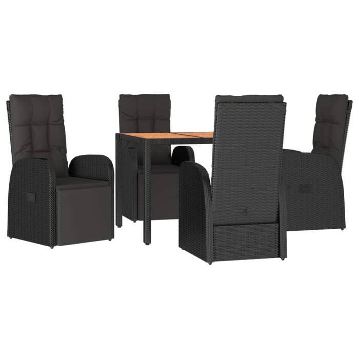 VidaXL 5pcs Garden Dining Set Black Poly Rattan and Acacia, Dining Set, Dining Set 3157607