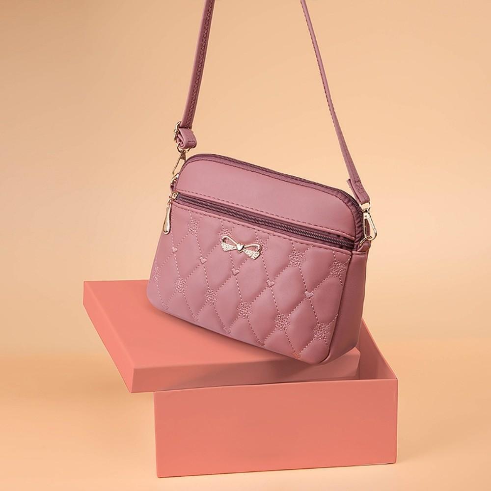 Portable Embroidery Heart Shoulder Bags Solid Color Large Capacity Messenger Bag PU Leather Women's Handbag Women