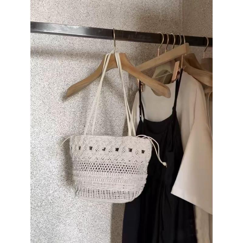 

Niche premium wax rope handwoven bag hobo armpit bag hollow bucket bag shoulder tote bag women