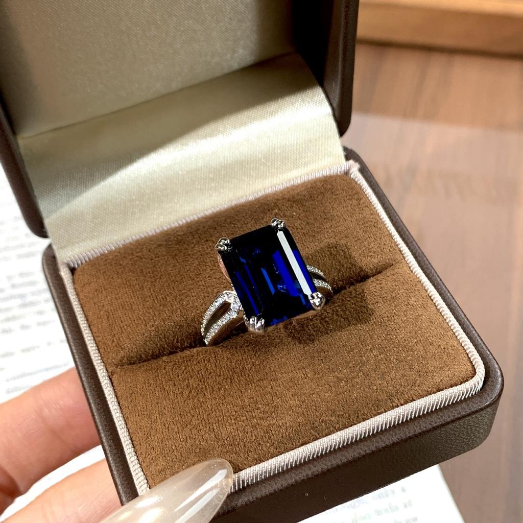 New Rectangle Cultivated Gemstone Live Adjustable Ring Versatile Geometric Design Wear Decorative Ring
