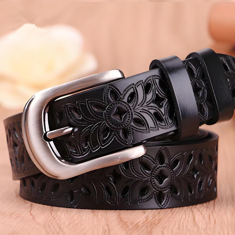 New Fashion Hollow Pattern Belt Ladies Trendy Waistband Genuine Woman Belt Classic Pin Buckle Imitation Leather Strap Skirt