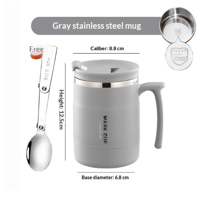 1Pcs Double Wall Thermal Coffee Mug Stainless Steel With Spoon Cold Water Drinks Metal Tumble 500ml