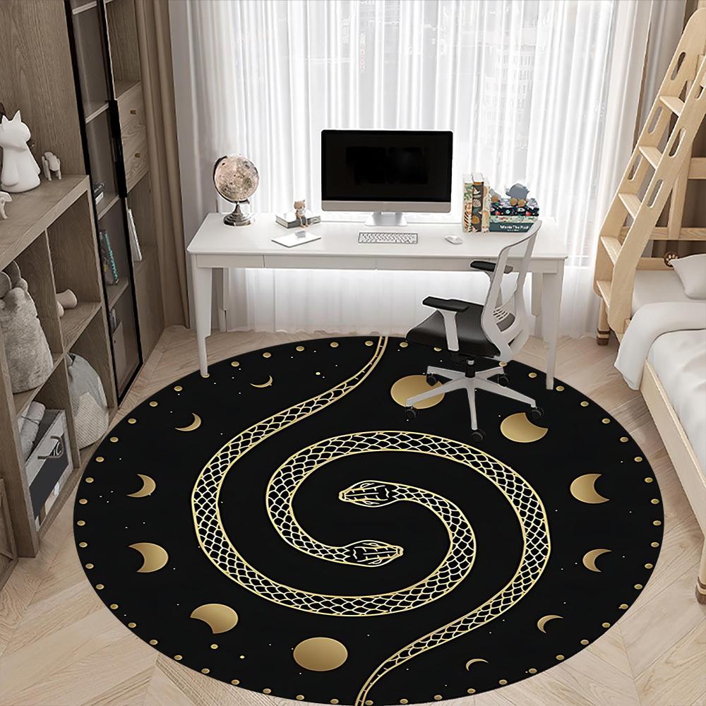 1pc Serpent Moon Phases Office Round Area Rug, Indoor Mat Suitable For Office, Under Office Chairs Bedroom Living Room Home Decor, Room Deco 172