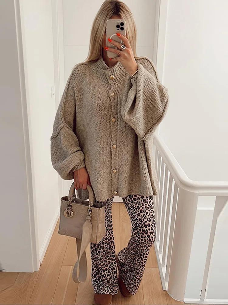 Oversize Casual Cardigan for Women Loose Long Sleeve O Neck Sweater Office All Match Top Single Breasted