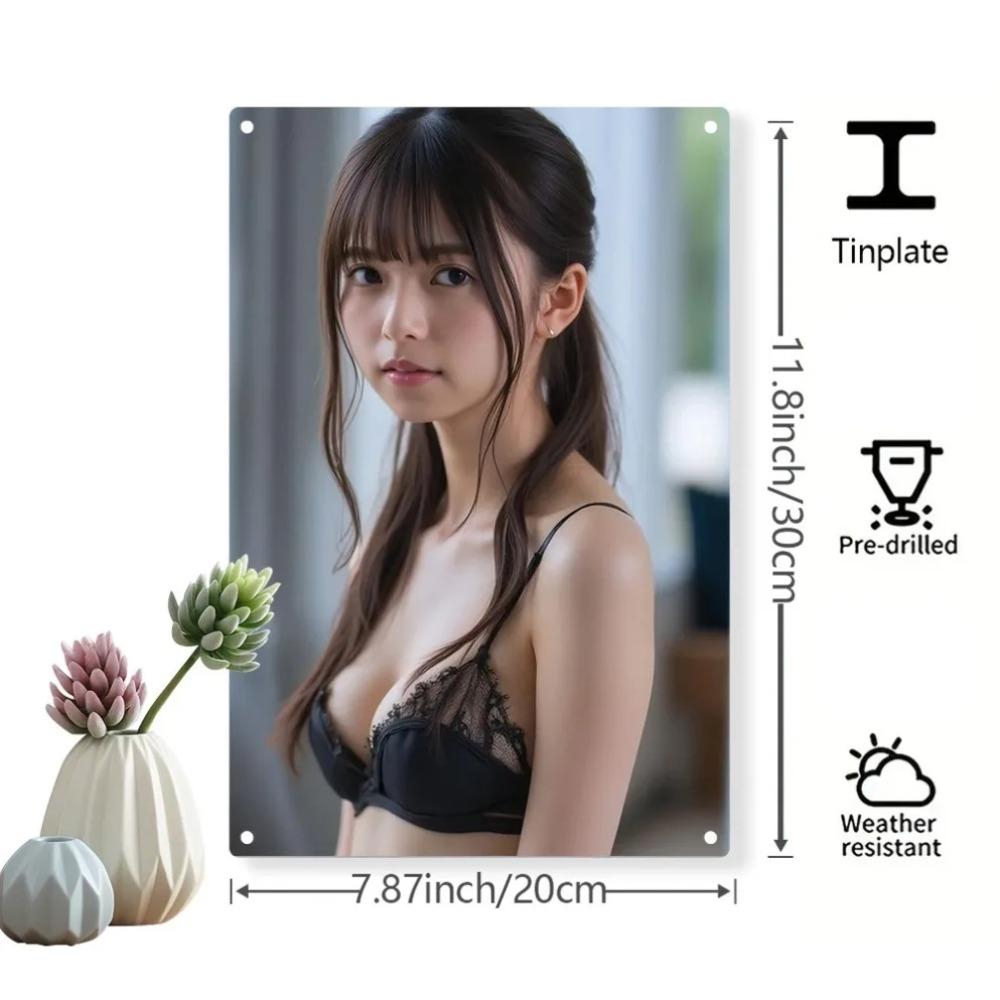 Vintage Metal Wall Art Decor 20x30cm Weatherproof Iron Sign Lingerie Portrait with Pre-Drilled Holes for Indoor Outdoor Home