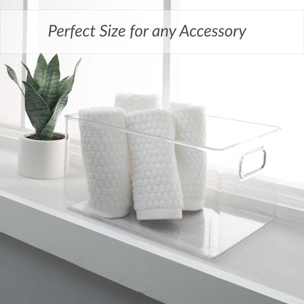 Clear Medium Plastic Storage Bin Home Office Bathroom Organization Desk Accessories Jewelry Cosmetics Multiuse Box with Handles