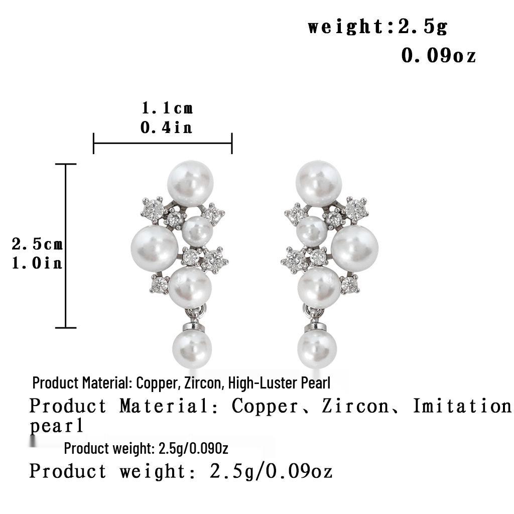 Elegant Pearl Zircon Tassel Earrings for Women - Versatile Retro Studs with European and American Inspiration