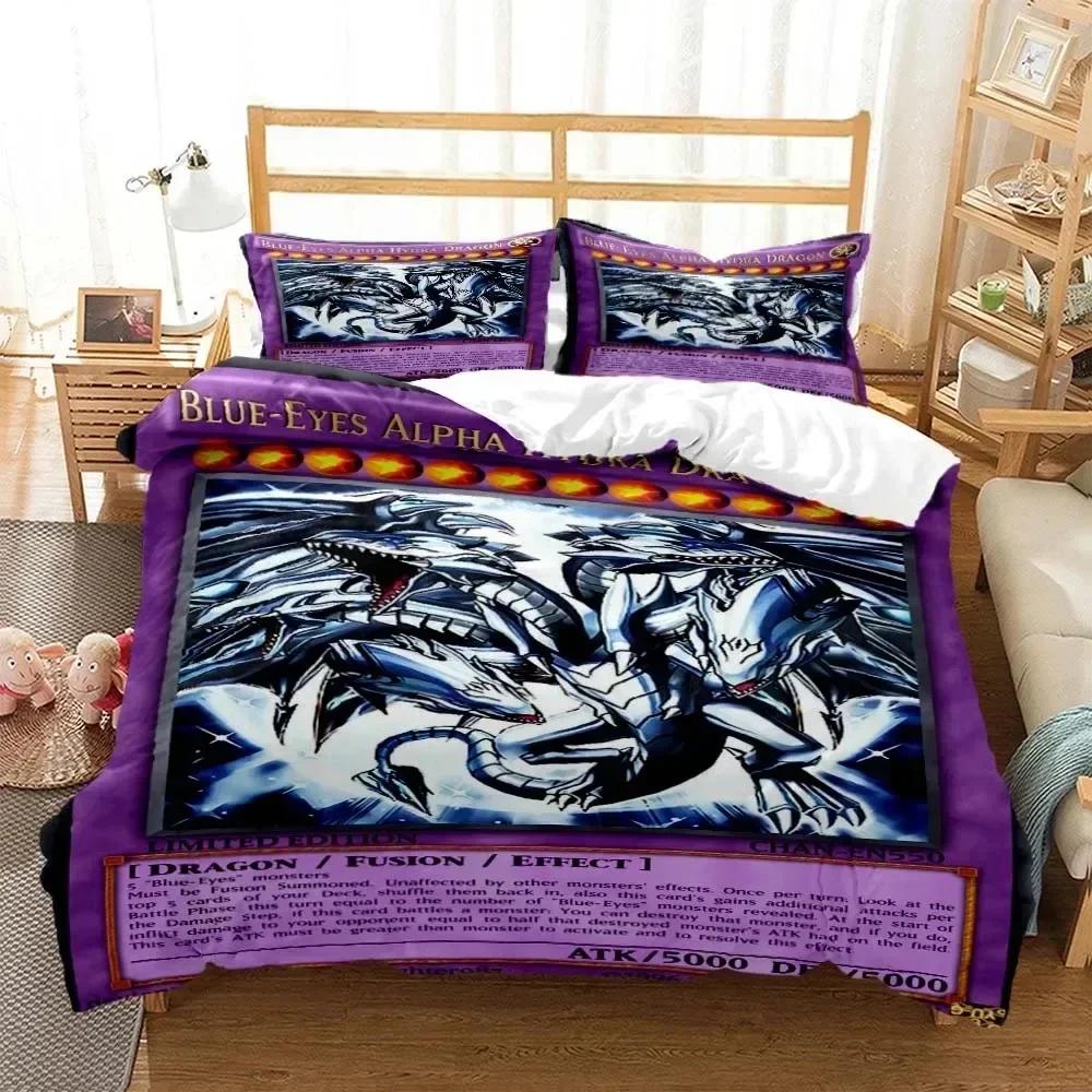 Anime Yu-Gi-Oh Game Card Bedding Set Duvet Cover Sheet Printed Bed Set Pillowcase Bed Full Queen King Size Comforter Bedroom