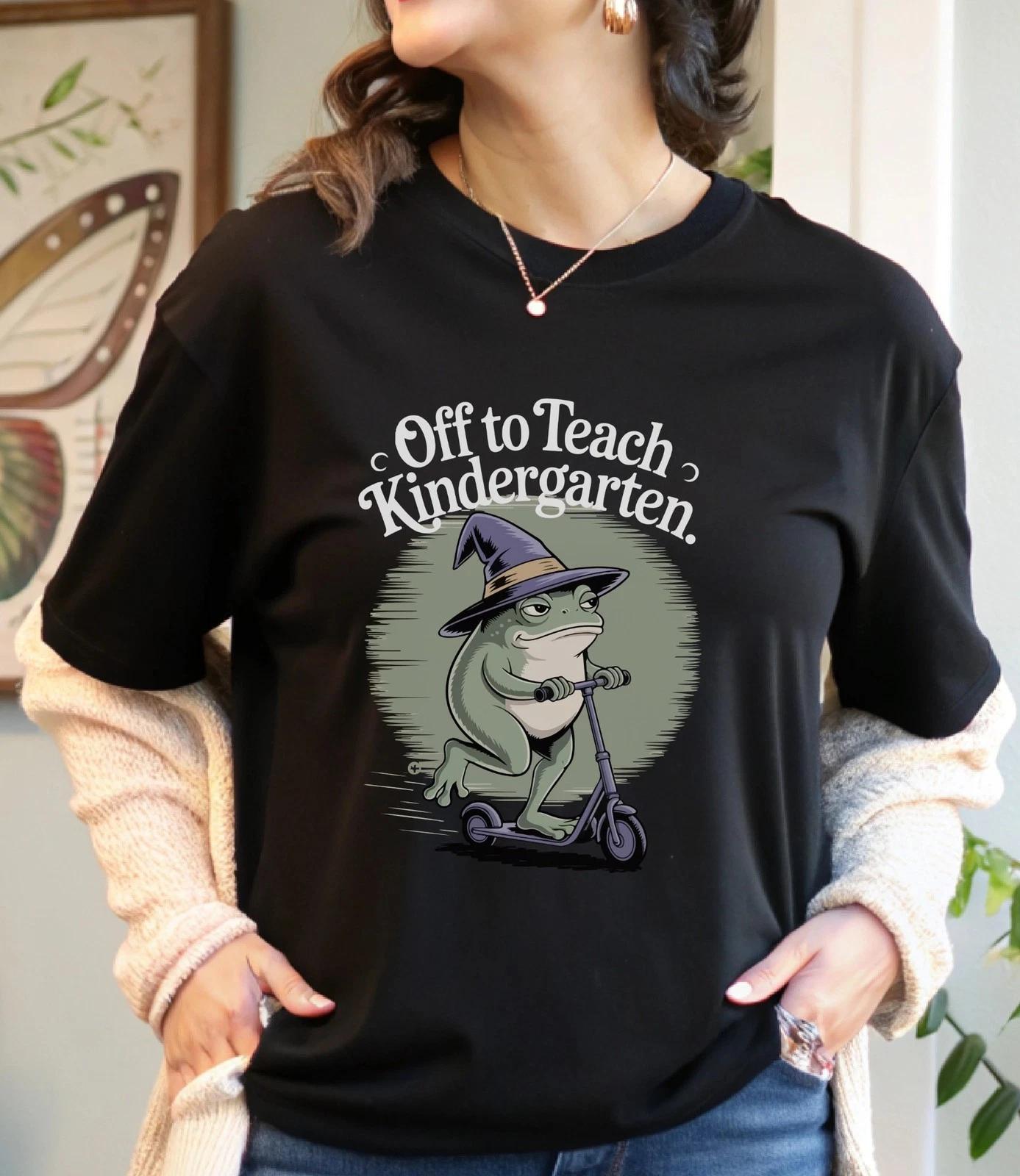Frog Wizard on Scooter T-Shirt, Kindergarten Teacher, Funny Frog, Witch Tee 2XL