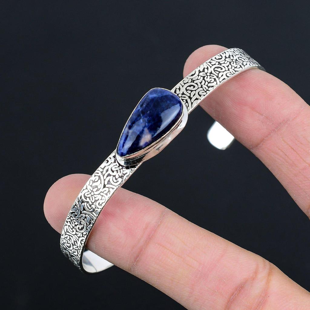 Pear Natural Sodalite Sterling Silver Handcrafted Daughter New Bangle Bracelet