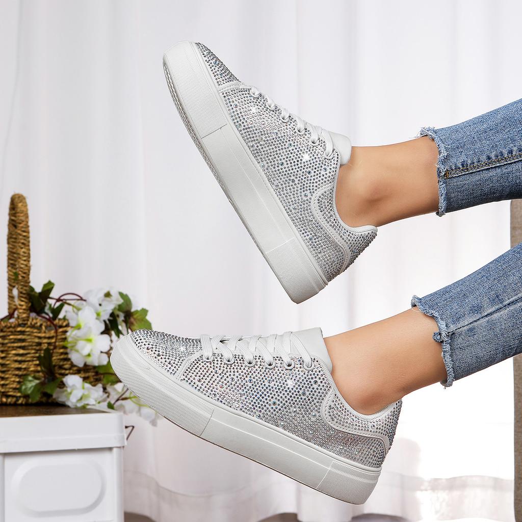 TUINANLE Dámské platformové boty s kamínky, růžové designové boty na silné podrážce, třpytivé křišťálové tenisky, trendy ležérní tenisky