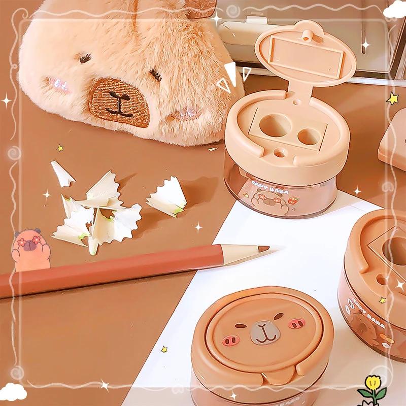 1Pc Cute Cartoon Capybara Double-hole Pencil Sharpener Primary School Student Stationery Kawaii Office School Supplies Kids Gift