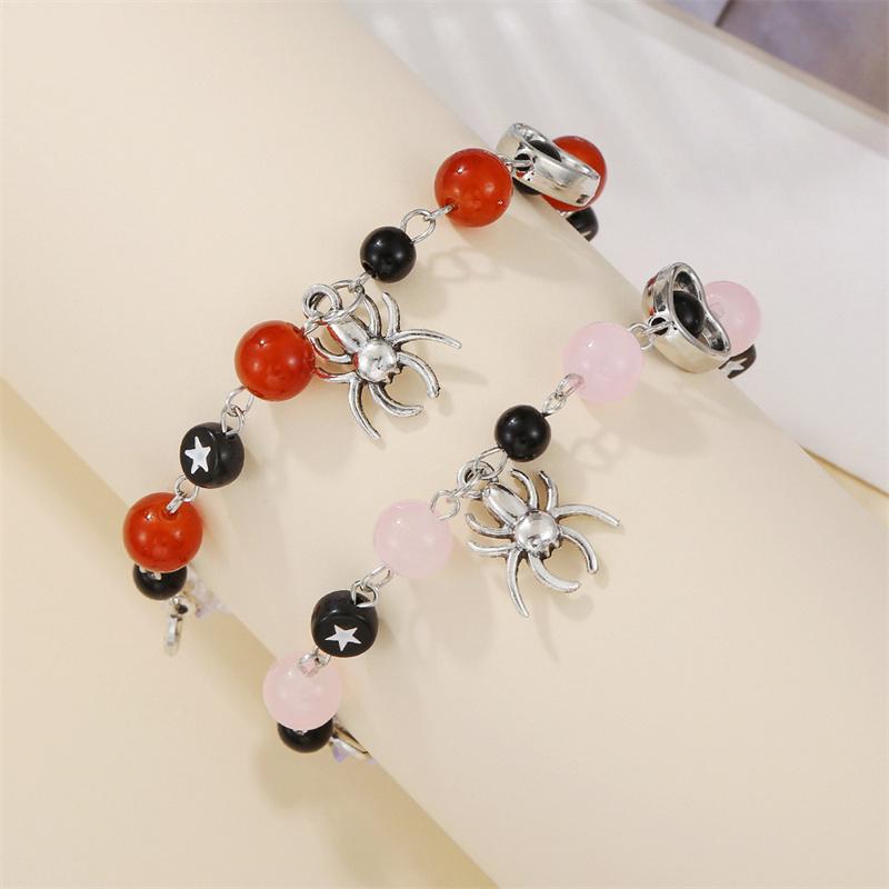 2Pcs/set Halloween Spider Bat Couple Bracelets For Women Men Heart Magnetic Matching Bangle Stone Crystal Beads Bracelet Jewelry