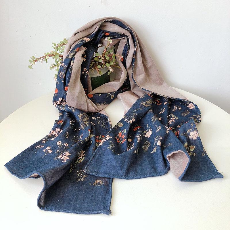 

New Cotton Printed Scarves For Women Breathable Soft Cotton Small Retro Warm Scarf 39x180cm