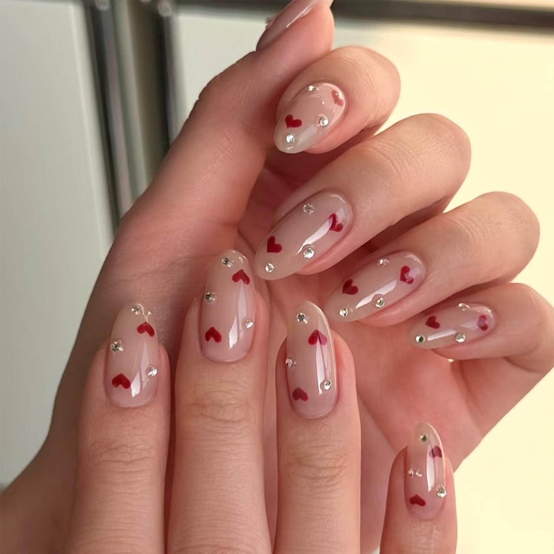 30 pieces of hot selling sweet simple love wearable nail high-end handmade dot diamond cute nail art nail pieces