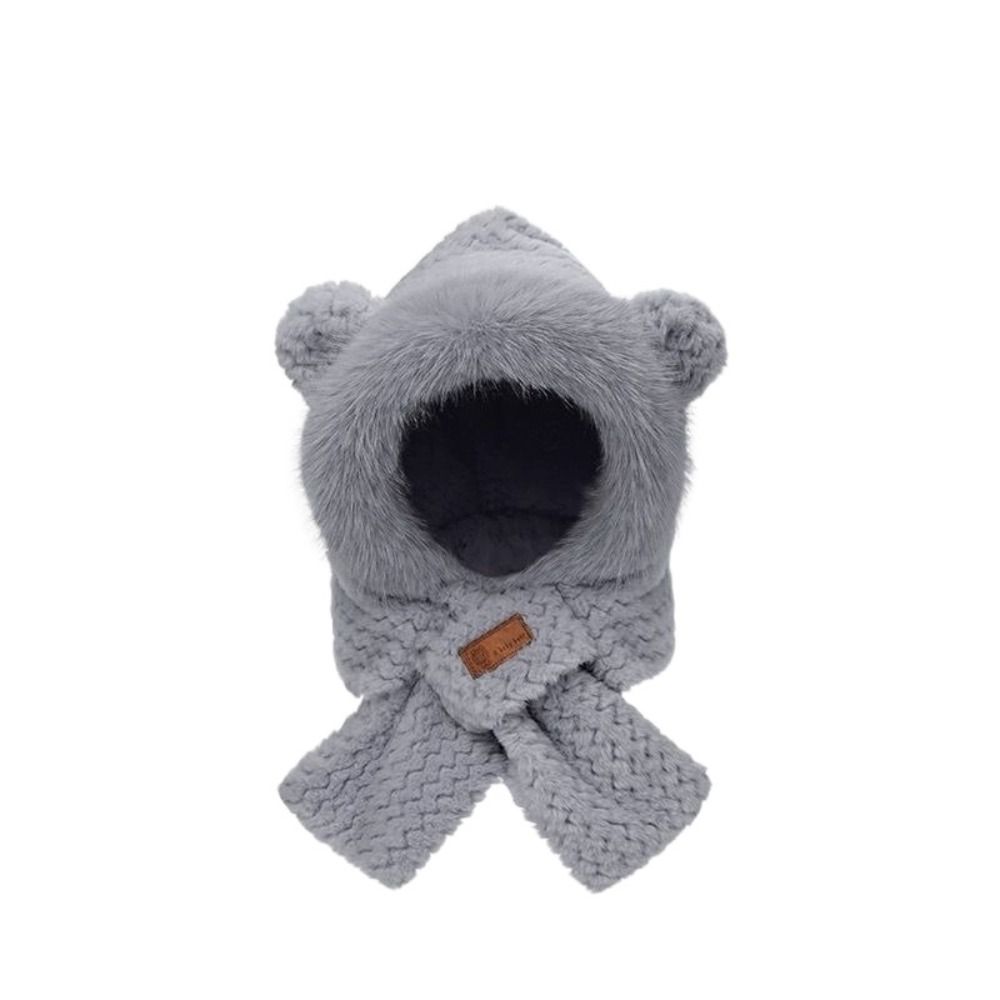 Warm Plush Scarf Soft Winter Neckerchief Cartoon Bear Ear Hat  Ski