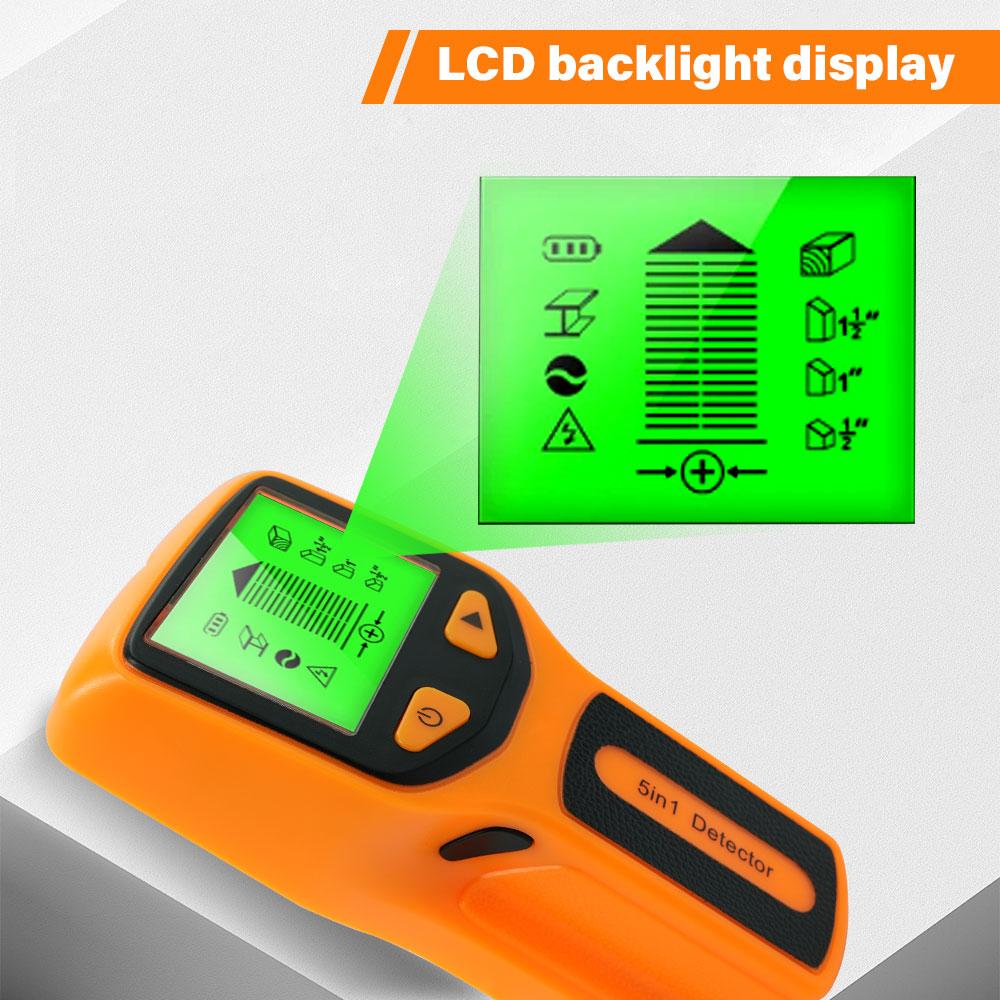 Handheld 5 In 1 Digital Wall Stud Detector Wood Scanner Metal Finder for Live AC Wires Cables PVC Water Pipe