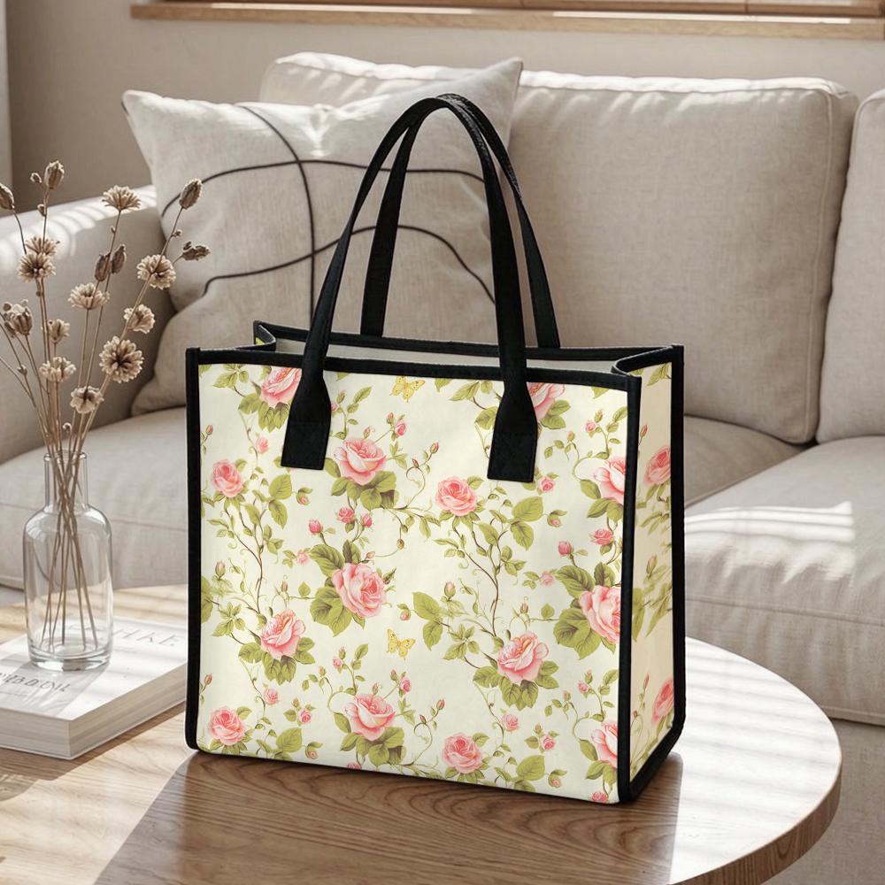 Vintage Floral Tote Bag Casual Large Capacity Handbag for Shopping Travel Daily Use