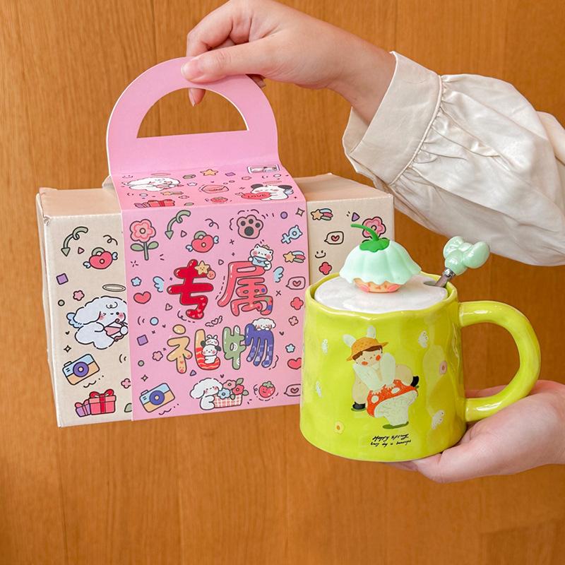Birthday Gifts for Girls, Cute Lotus Ceramic Mugs with Lids, Couple Water Glasses, Girlfriends' Souvenirs, Gift Boxes.