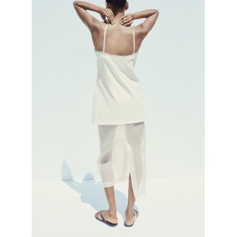 Summer New Product Women's Clothes Minimalist Straight Collar Sleeveless Transparent Organza Patchwork Midi Skirt Dress 4661394