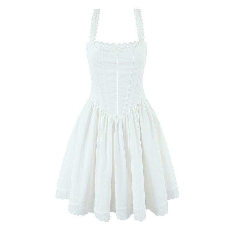 

Moonlight Love Song House Same Style French style Elegant Sweet Lace Edge Waist Hugging Mini A- Line Skirt Sling Dress Moonlight Overture L