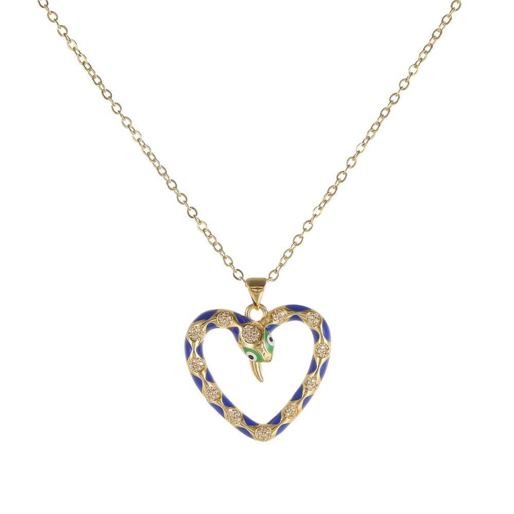 Luxury Copper Snake-Heart Pendant Necklace with Zircon & Glaze