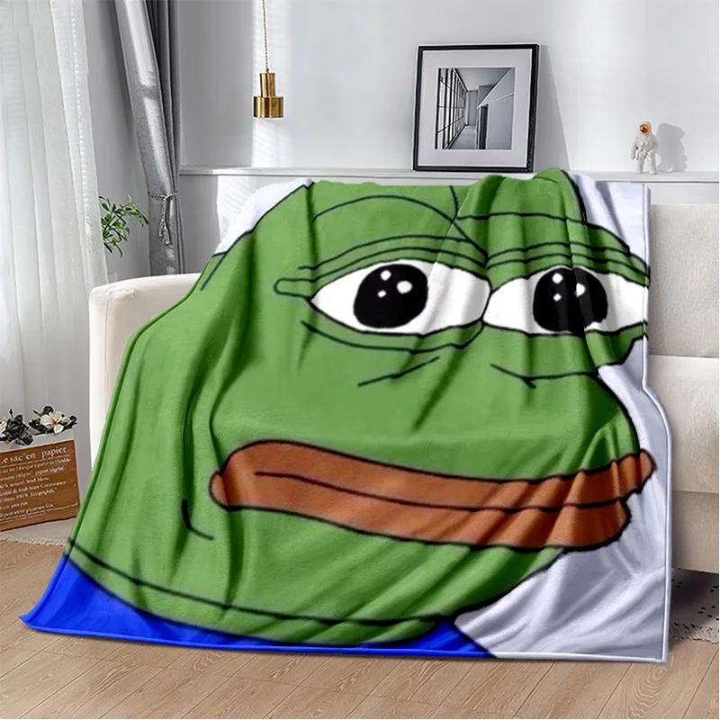 3D Pepe The Frog Face Cartoon Blanket,Soft Throw Blanket for Home Bedroom Bed Sofa Picnic Travel Office Rest Cover Blanket Kids