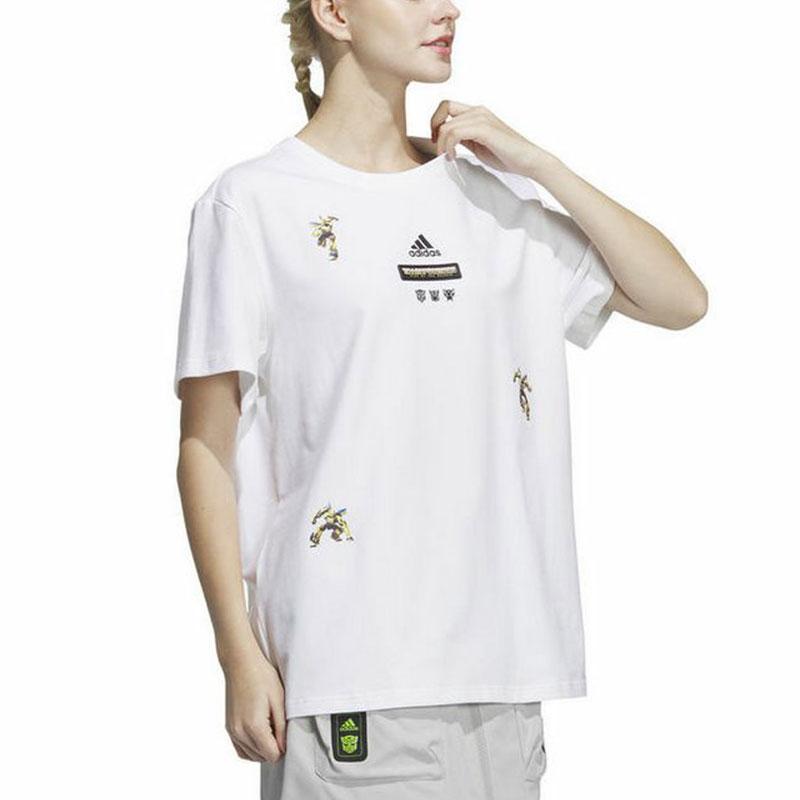 Adidas Cartoon Robot Print Crew Neck Short Sleeve T-Shirt Women Tops White IU4753