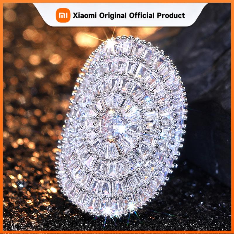 Xiaomi Huitan Luxury Silver Color Women Rings Shining Big Oval Design For Wedding Party Engagement Fancy Elegant Accessories Jewelry