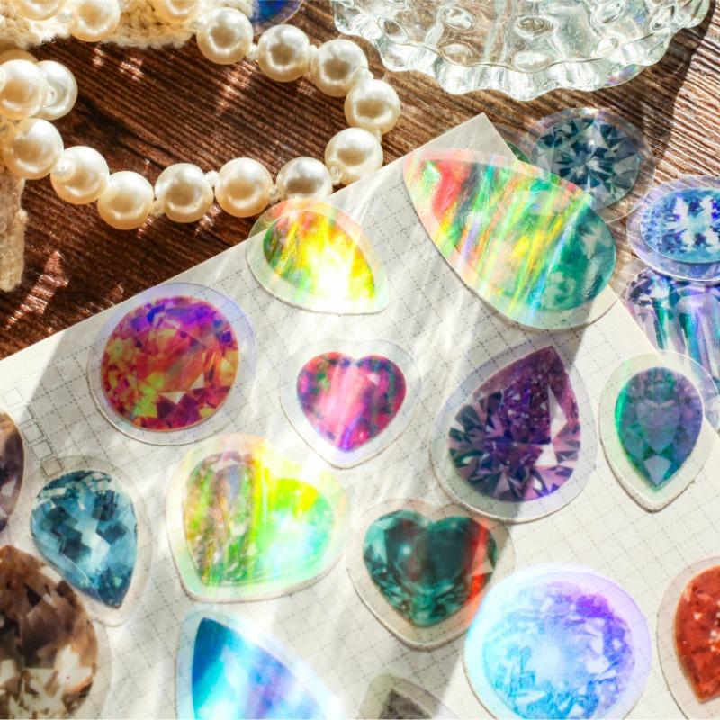 30 Pcs INS Cartoon Gemstone Sticker Pack Scrapbooking Material DIY Decorative Diary Album Aesthetic Stationery Labels Stickers