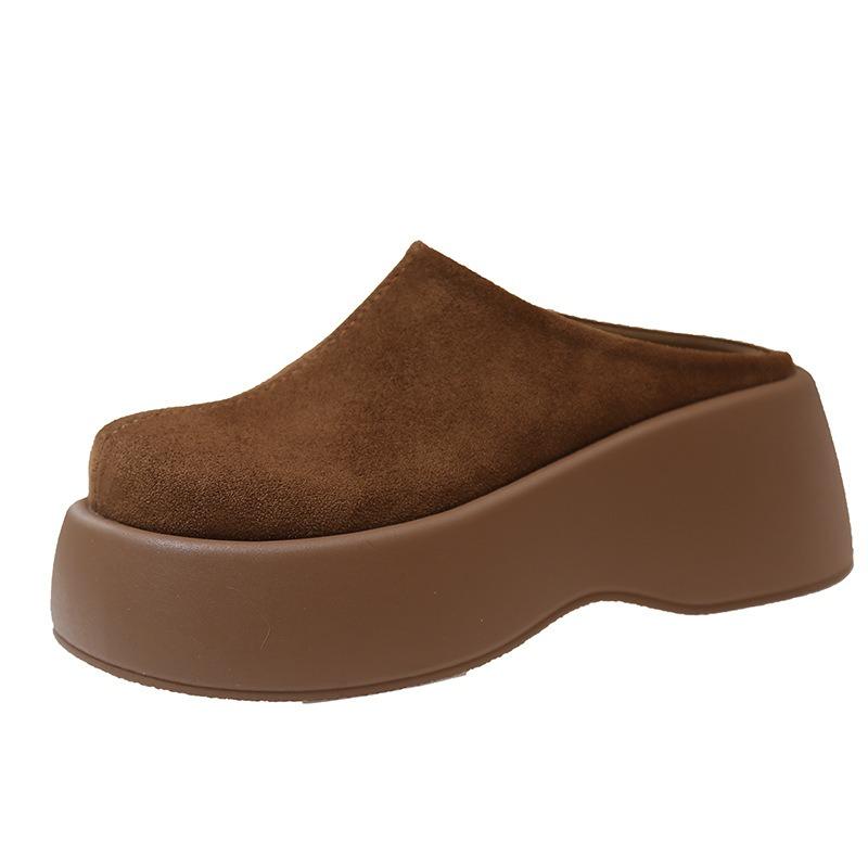Retro thick-soled bag head and half slippers for women to wear, new spring lazy one-pedal casual height increase