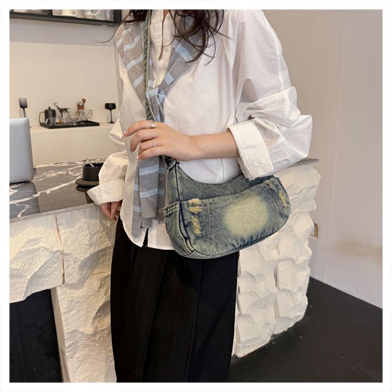 Denim Bag Women's Large-capacity New Summer Casual Niche Shoulder Messenger Bag Commuter Dumpling Bag