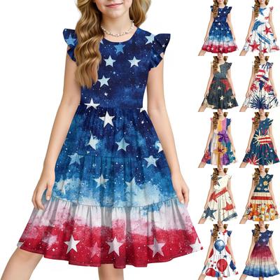 Robe d'été pour enfants, tenue de princesse décontractée à col rond pour la fête de l'indépendance